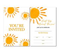 Cute Sunshine First Trip Around the Sun 1st Birthday Party Invitations with Envelopes Set of 20 Boho Sun 1 Year Old First Birthday Party Invites