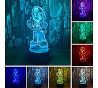 Cute Super Mario Bros Game Action Anime Figure Character 3D LED Optical Illusion Sleep Night Light with Remote 16 Colors Bedroom Decor Table Lamp Birthday Xmas Gifts for Child Kids