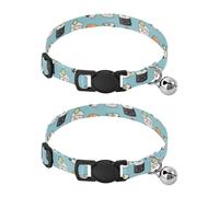 Cute Sushi Blue Cat Collars with Bell 2 Pack Cat Collars Adjustable Length 10.6" to 17.1"