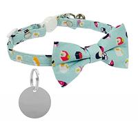 Cute Sushi Cat Collar in Mint with Bow Tie, Quick Release Safety Buckle, Bell & Optional Personalised Engraved Tag (With 25mm Plain Nickel Tag)
