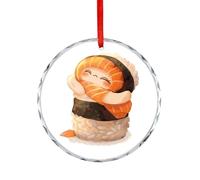 Cute Sushi Hug Salmon Maki Anime Figure Japanese Christmas Crystal Decoration Hanging Ornament Round Pendants for Xmas Tree Party Gifts