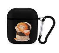 Cute Sushi Hug Salmon Maki Anime Figure Japanese Earphone Case Cover Compatible with AirPods 1&2 Shockproof Bluetooth Headset Case Black-style