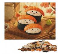 Cute Sushi Stack with Happy Faces Wooden Jigsaw for Adults | Jigsaw Puzzle Gift: tabletop puzzling for hands-on indoor leisure at home.