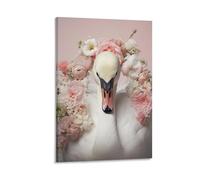 Cute Swan Canvas Wall Art Colorful Retro Gorgeous Animal Posters Wall Decor Painting Art for Home Room Artwork