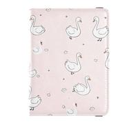 Cute Swan Goose Pink Leather Passport and Vaccine Card Holder Combo Travel Passport Wallet Passport Cover Holder Wallet Case for Men and Women Waterproof
