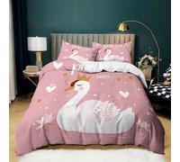 Cute Swan Princess Duvet Cover Set King Size, Pink Print Bedding 3Pcs with 2 Pillowcases, Microfiber Comfortable Breathable Quilt Cover 230x220 cm for Kids Boys Girls Adults