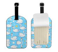 Cute Swan Print Leather Luggage Travel Bag Tags Neast Luggage Tag Holder Name Id Labels Set for Men Women, 1 Pack