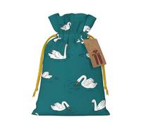 Cute Swans Linen Drawstring Gift Bag Xmas Party Candy Bag Reusable Storage Pouches