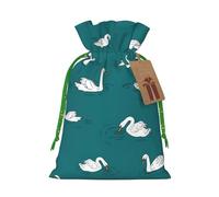 Cute Swans Linen Drawstring Gift Bag Xmas Party Candy Bag Reusable Storage Pouches