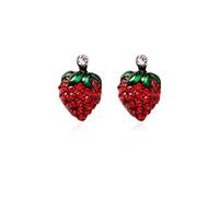 Cute Sweet Red Crystal Strawberry Cherry Mushroom Flower Dangle Earrings Handmade Rhinestone Fruits Stud Earrings for Women Birthday Valentine Party Jewelry Gifts, Zinc, No Gemstone