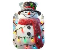 Cute Sweet Snowman Hot Water Bottle with Soft Cover Bed Hand Feet Warmer Winter Gift Hot Water Bag for Pain Relief