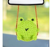 Cute Swinging Frog Car Pendant Charm, Handmade Crochet Frog Car Rearview Mirror Hanging Ornament, Auto Interior Home Handbag Decoration Accessories Festival Birthday Gift for Family Friends