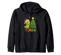 Cute T Rex Dinosaur Decorating Christmas Tree Xmas Holiday Zip Hoodie