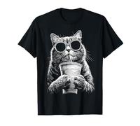 Cute Tabby Cat Drinking Iced Coffee Funny Meme y2k Grunge T-Shirt