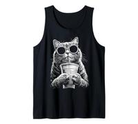 Cute Tabby Cat Drinking Iced Coffee Funny Meme y2k Grunge Tank Top