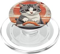 Cute tabby cat eagerly preparing to enjoy a piece of sushi PopSockets PopGrip for MagSafe
