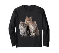 Cute Tabby Cats, Cat Lover, Long Haired Kittens, Cat Lady Long Sleeve T-Shirt, Adult Unisex, Black, Medium