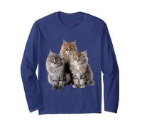 Cute Tabby Cats, Cat Lover, Long Haired Kittens, Cat Lady Long Sleeve T-Shirt, Adult Unisex, Navy Blue, X-Large