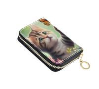 Cute Tabby Kitten Flowers Women's Wallet Zip Around Cute Card Holder RFID Blocking Small Zipper Wallet with Coin Pocket