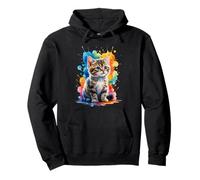 Cute Tabby Kitten with Colorful Splash Background Pullover Hoodie