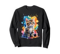 Cute Tabby Kitten with Colorful Splash Background Sweatshirt