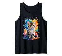 Cute Tabby Kitten with Colorful Splash Background Tank Top