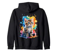 Cute Tabby Kitten with Colorful Splash Background Zip Hoodie