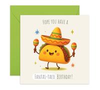 Cute Taco Birthday Card - “Hope You Have a Fantas-Taco Birthday” - Fun Greeting Card for Boys, Girls, Friends, Bestie, BFF, Kids, Children, Son, Daughter, Niece, Nephew - Comes with Stickers