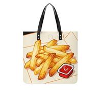 Cute Taco Pizza Square PU Leather Tote Bag