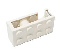 Cute Tape Dispenser, Mini Building Block Shape Tape Cutter Easy Cutting Desk Sticker Holder Stylish Desktop Accessory for Office Home School (White)