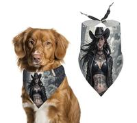 Cute Tattooed Cowboy Girl Dog Bandanas for Feeding Grooming, Triangle Pet Bibs Washable Pets Scarf for Cats & Dogs