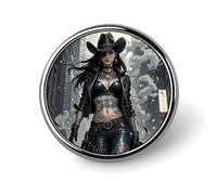 Cute Tattooed Cowboy Girl Round Badge for Men Women, Durable & Stylish Lapel Pins, Lightweight Metal Badges for Shirts, Jackets, Hats