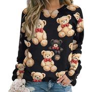 Cute Tddy Bears Women's Pullover Sweatshirt Long Sleeve Tops Leisure Sweater for Work Home Shopping