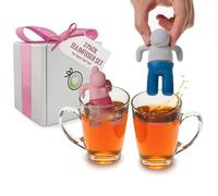 Cute Tea Infuser Set for Loose-Leaf Tea - Funny Silicone Tea Strainer Couple in Pink and Blue/Grey, Small Gift for Tea Lovers and Couples, Tea Steeper Set of 2