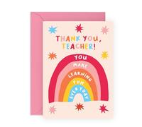 Cute Teacher Appreciation Day Card - You Make Learning Fun Everyday Rainbow Design - Colorful Greetings for Educator Mentor Tutor Teaching Assistant School Staff - Comes with Stickers