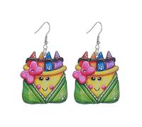 Cute Teacher Earrings for Women Funny Wooden Book Pencil Apple Bow Appreciation Dangle Earrings Back to School Teacher's Day Gift, S, Zinc, No Gemstone