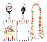 Cute Teacher Lanyard with Sliding ID Card Holder Self Retracting ID Badge Holder Pretty Name Tag Lanyard with 360 Rotate Keychain Clip for School Teacher