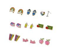 Cute Teacher Student Earrings Set Funny Crayon Pencil Painting Teach Book ABC Blackboard Enamel Stud Earrings for Women Graduation Back to College Ear Stud Teachers Appreciation Day Gifts Jewelry