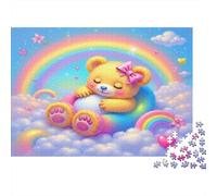 Cute Teddy Bear 1000 Piece Jigsaw Puzzle Bear on Rainbow Float for Adults Educational Game Beautiful Decoration Difficult Challenging Male And Female Birthday 38x26cm Gifts