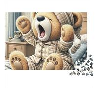 Cute Teddy Bear 1000 Piece Jigsaw Puzzles Yawning Teddy Bear Adults Aged 12 And Above Educational Games Home Decoration Difficult Challenging Male And Female Birthday 70x50cm Gifts