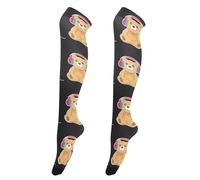 Cute Teddy Bear Black Thigh High Stockings for Women Cute above Knee Stockings Custom Fun Extra Long, Cute Teddy Bear Black, Medium