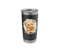 Cute Teddy Bear Holding a Tasty Slice for Pizza Lovers Stainless Steel Insulated Tumbler