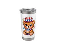 Cute Teddy Bear Patriotic 4th July Gift Bubble Boba Tea USA Stainless Steel Insulated Tumbler
