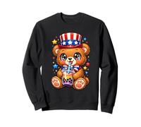Cute Teddy Bear Patriotic 4th July Gift Bubble Boba Tea USA Sweatshirt