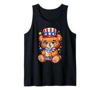 Cute Teddy Bear Patriotic 4th July Gift Bubble Boba Tea USA Tank Top