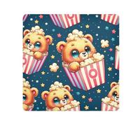 Cute Teddy Bear Popcorn Star Camera Wrap Cloth, Squares Magic Self-Adhesive Cloth for Lens Camera Anti-Scratch Lens Protector Makeup Wrap Cloth Bag 21.7" x 21.7"