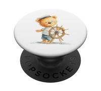 Cute Teddy Bear Sailor Wheel Nautical Baby Nursery PopSockets Adhesive PopGrip