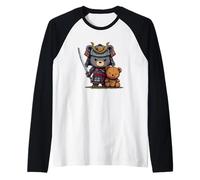 Cute Teddy Bear Samurai with Ninja Sword Costume Raglan Baseball Tee