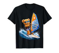 Cute Teddy Bear Windsurfing on Vibrant Waves Shapes Mania T-Shirt