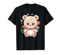 Cute Teddy Bear with Flowers Pastel Bow Tie T-Shirt